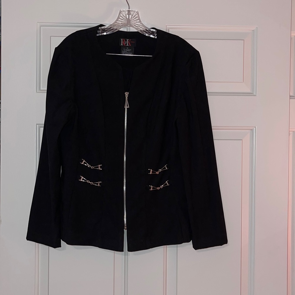 Women’s R&K 2-piece jacket and skirt set, Size 10, Black and Silver